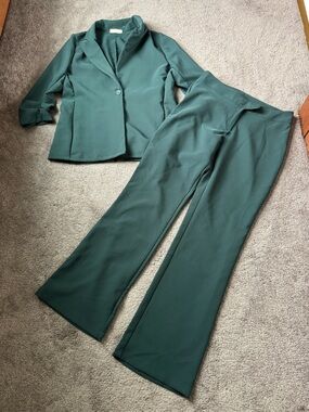 Altar’d State Green Two Piece Set Blazer Pants Wide Leg Career SIZE M